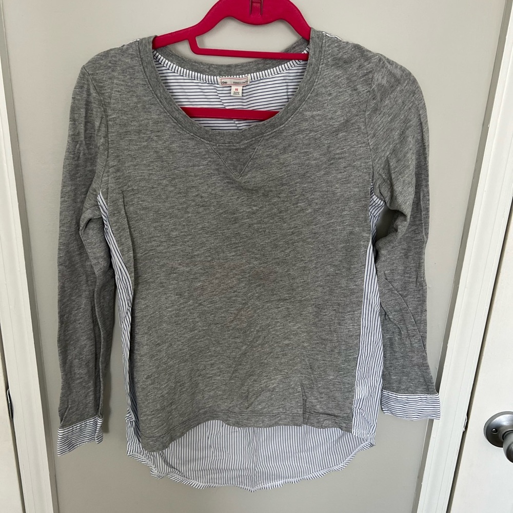 Gap Long Sleeve Blouse Striped Back Grey Front